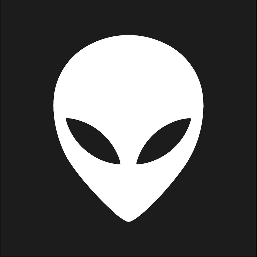 alien head outline vinyl decal white die cut sticker for vehicle and laptop surfaces