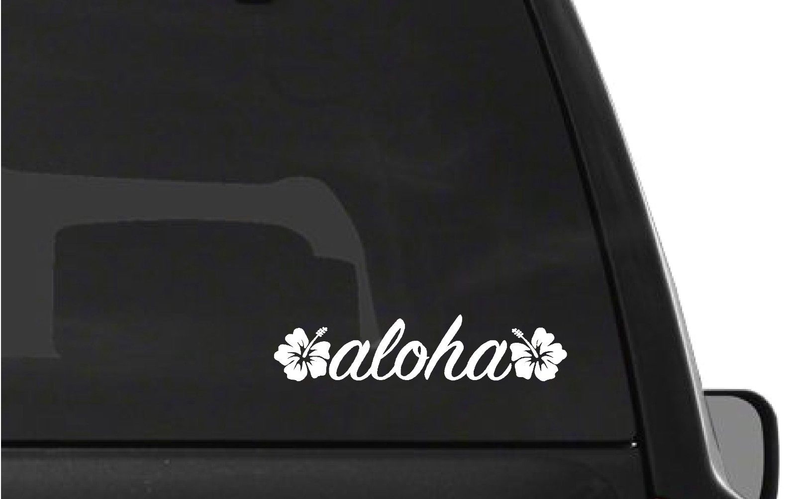aloha-hawaii-hibiscus-vinyl-decal applied on car window outdoor waterproof