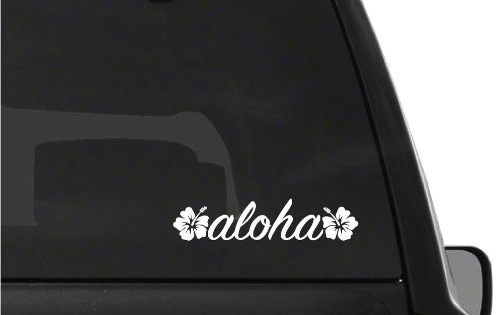aloha-hawaii-hibiscus-vinyl-decal applied on car window outdoor waterproof