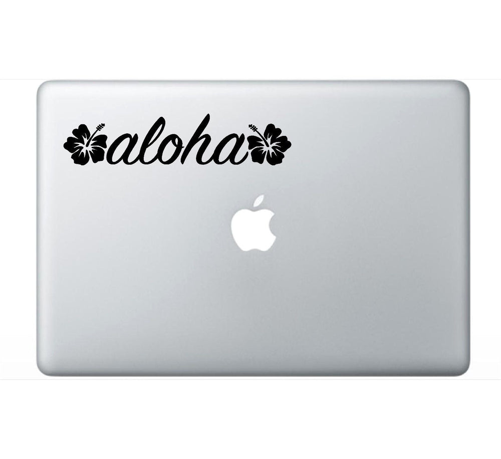 aloha-hawaii-hibiscus-vinyl-decal applied on car window outdoor laptop