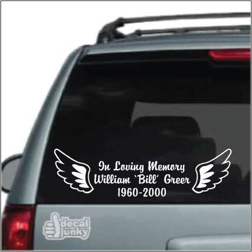 Angel Wings Memorial Vinyl Die Cut Vinyl Decal/ Bumper For Windows, Cars, Trucks, Laptops, Etc.