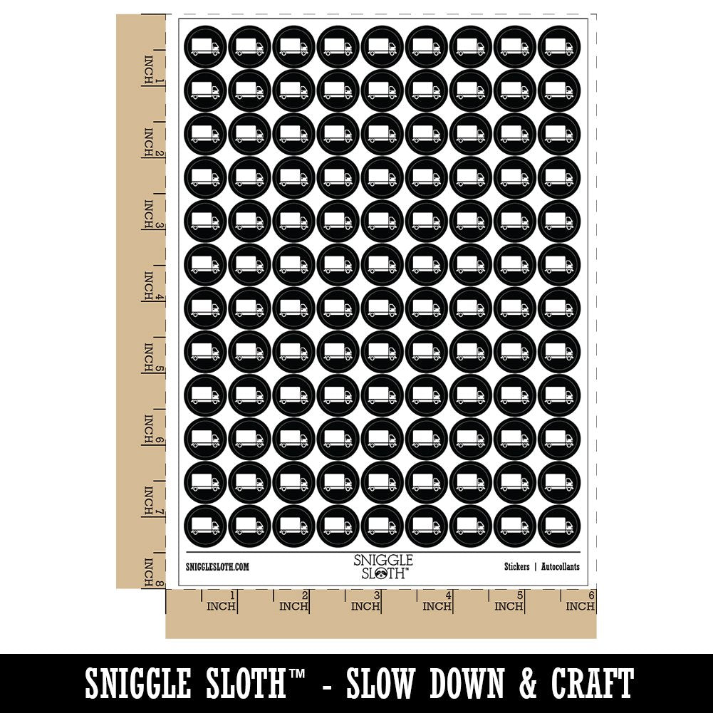 Delivery Truck Vehicle Icon 200+ Round Stickers - Black - Matte Finish Die Cut Vinyl Decal/ Bumper For Windows, Cars, Trucks, Laptops, Etc.