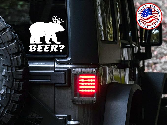 bear and deer vinyl decal white die cut humor sticker for vehicles and laptops