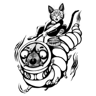 Cat And Caterpillar Illustration Sticker Die Cut Vinyl Decal