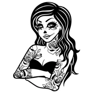 Skull Candy Girl Illustration with Tattoos Die Cut Vinyl Decal