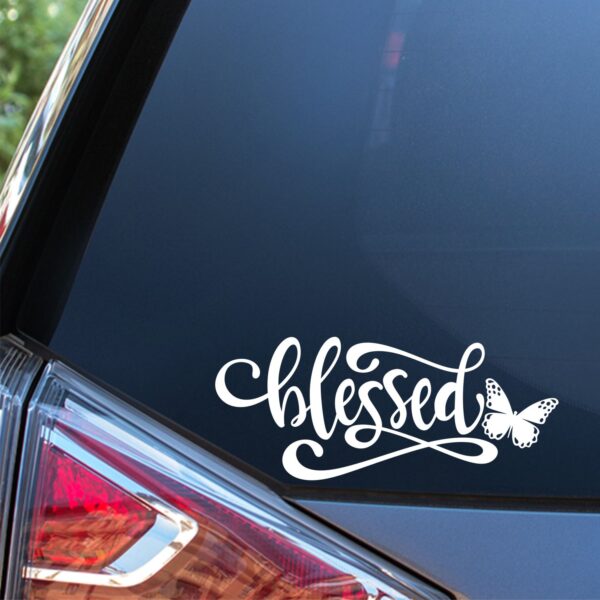blessed with butterfly vinyl decal on car window