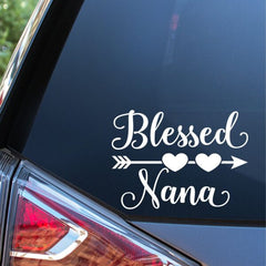 blessed nana double heart vinyl decal on car window