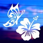 Butterfly and Hibiscus vinyl die cut decal for cars trucks 