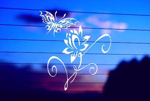 butterfly flower tribal vinyl decal