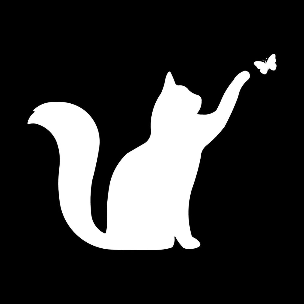 cat catching butterfly vinyl decal white die cut sticker for vehicles windows laptops