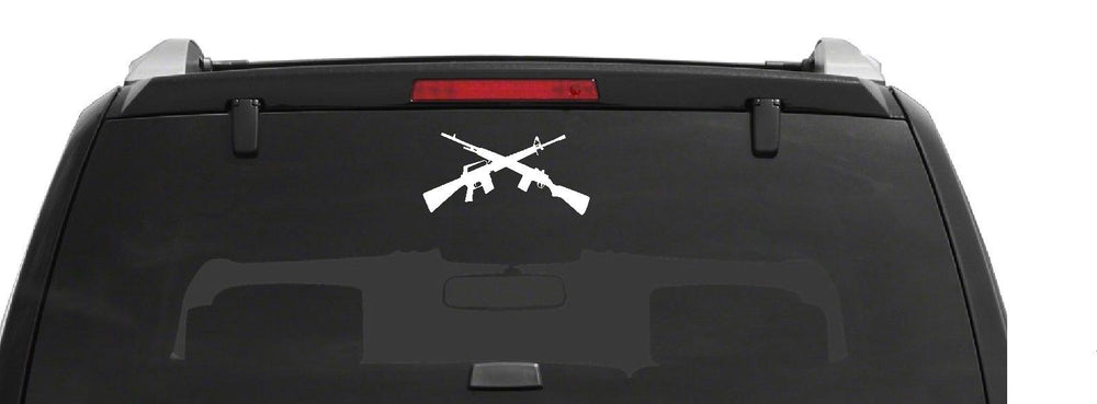 crossed-guns vinyl decal white waterproof for vehicle windows laptops
