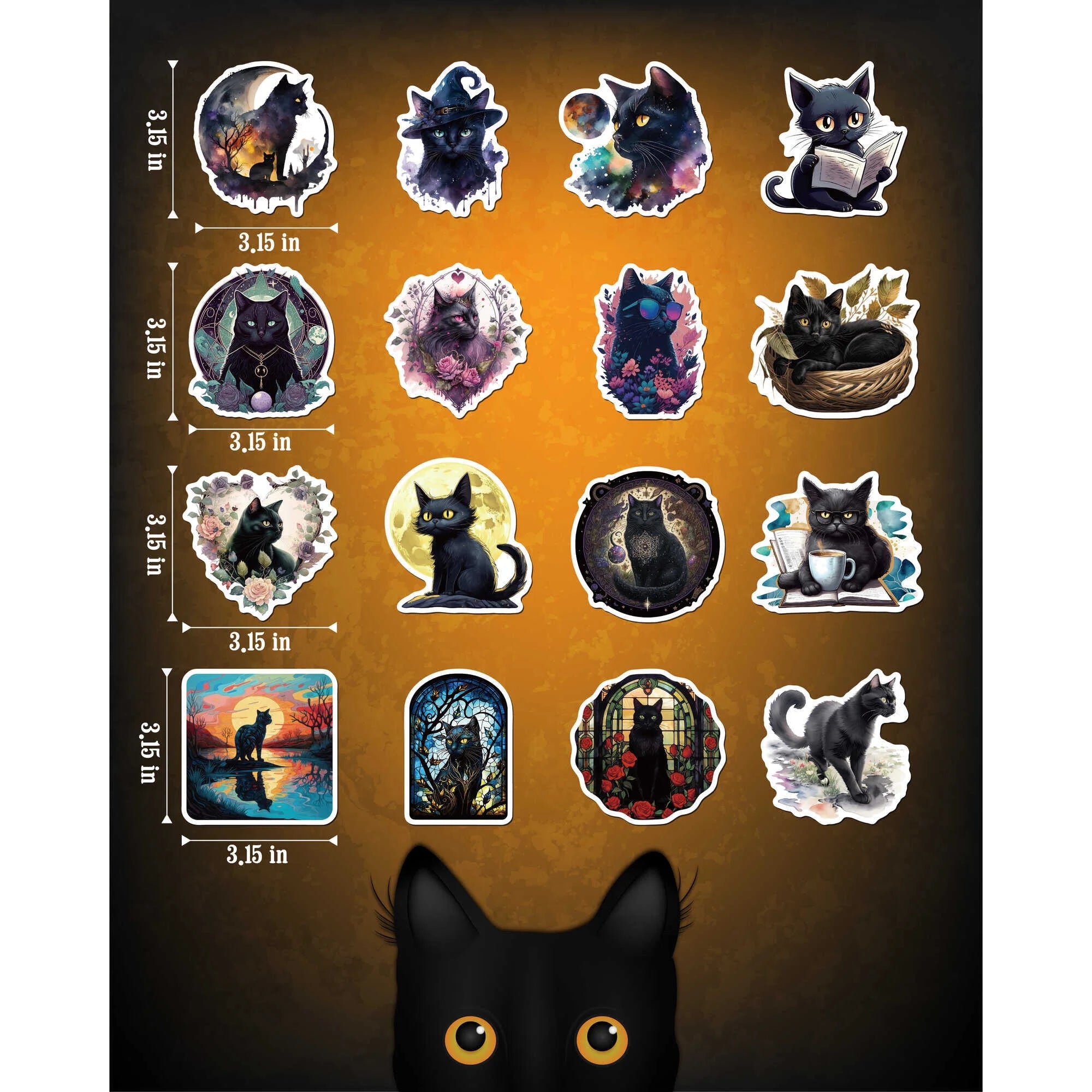 MiStar 100 PCS Black Cat Stickers, 3.15" Cat Stickers Pack, Aesthetic Vinyl Waterproof Stickers for Water Bottles Laptop Phone Case Luggage Car, Black Cat Decor Decal for Halloween  Die Cut Vinyl Decal/ Bumper For Windows, Cars, Trucks, Laptops, Etc.