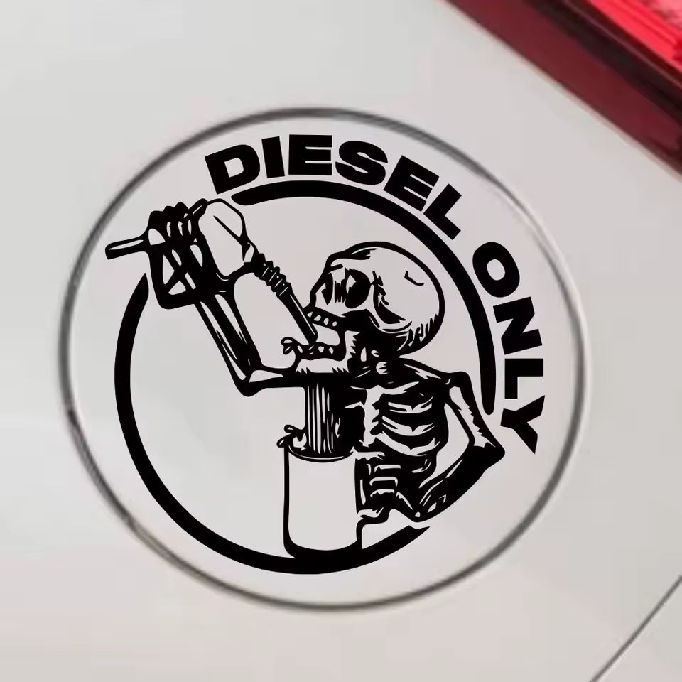 Diesel Only Skull for Car Sticker Decoration Fuel Tank Cap Roundness Outdoor Sticker External Accessories Waterproof Vinyl Decal  Die Cut Vinyl Decal