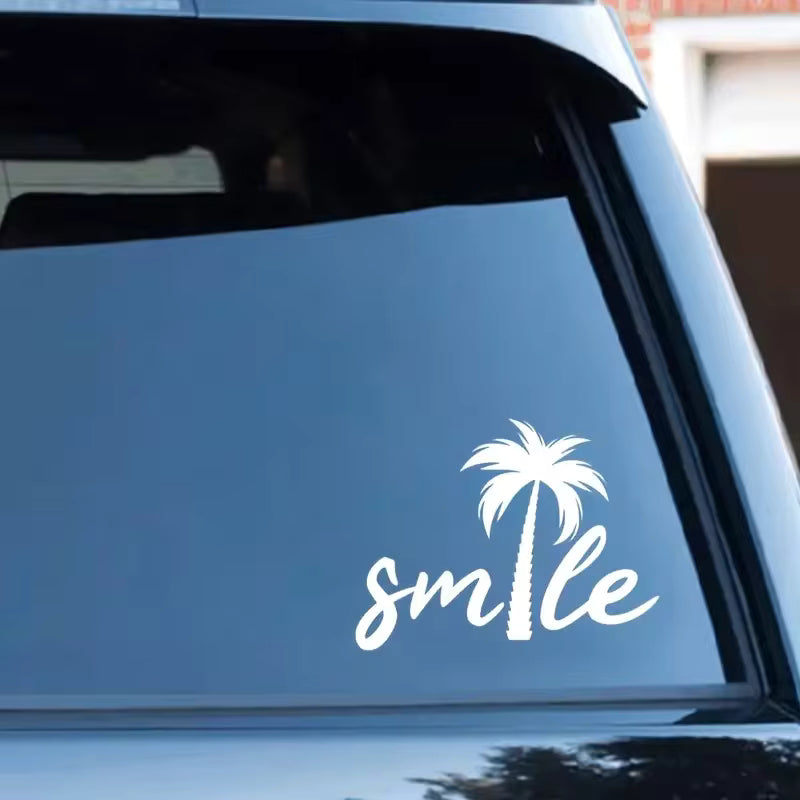 Smile Palm Tree Beach Car  Nautical Theme Removable Waterproof Window Body Decal Die Cut Vinyl Decal