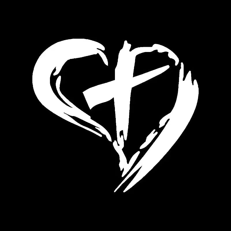 OFK Cross With Heart Vinyl Decal Car Sticker Christ Christian Jesus Black/Silver Die Cut Vinyl Decal