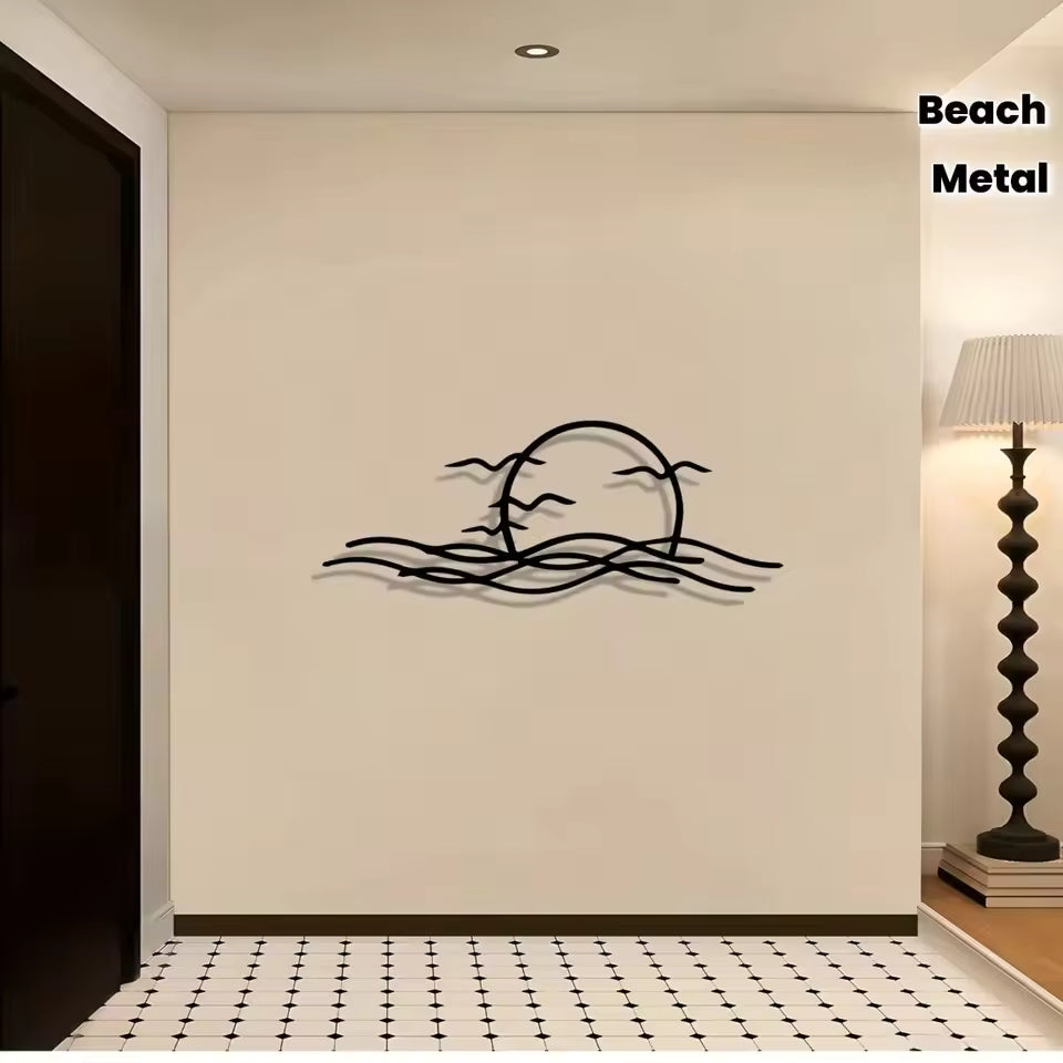 Vintage Metal Wall Art Ocean Waves Moon Coastal Home Decor Rust Proof Gift  Die Cut Vinyl Decal