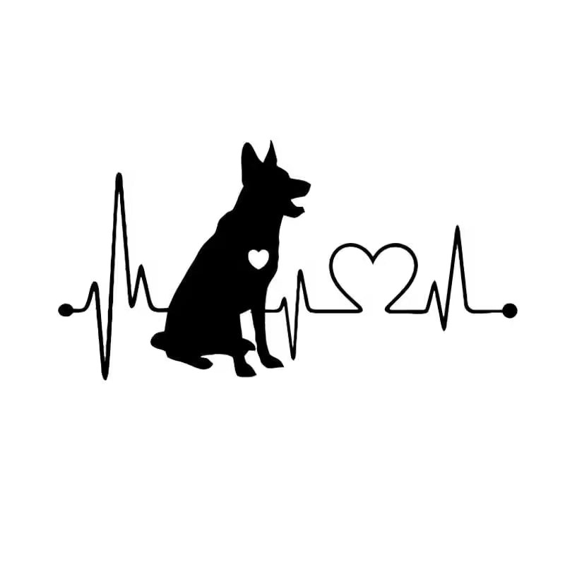 German Shepherd Vinyl Film Stickers Heartbeat Cartoon Animal Pet Bumper Car Sticker Black/Silver Accessories for Cars  Die Cut Vinyl Decal