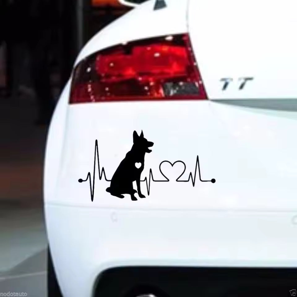 German Shepherd Vinyl Film Stickers Heartbeat Cartoon Animal Pet Bumper Car Sticker Black/Silver Accessories for Cars  Die Cut Vinyl Decal