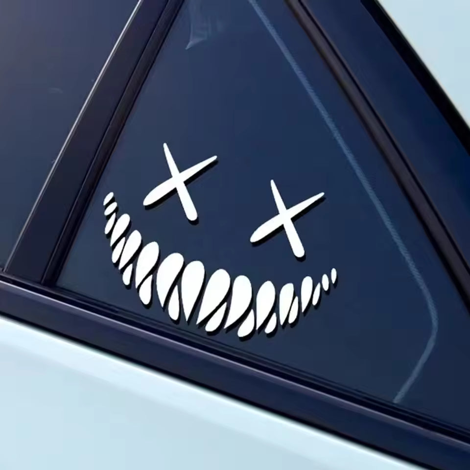 Motorcycle Car Body Helmet Demon Smiling Face Car Rear Windshield Door Cover Personalized Decals Reflective  Die Cut Vinyl Decal
