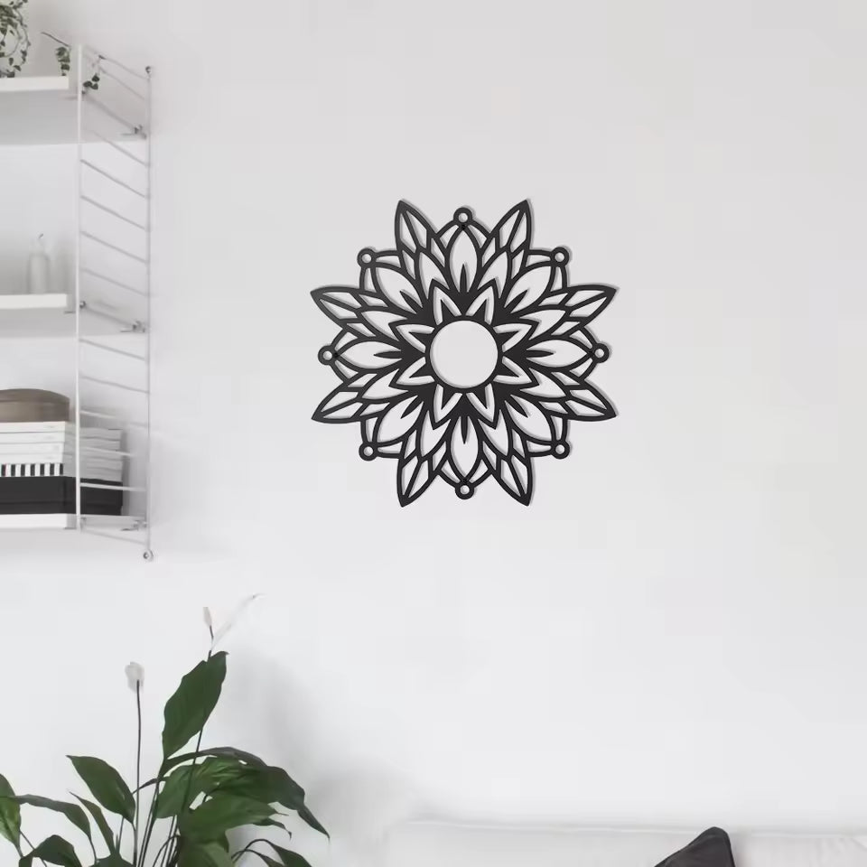 Wildflower Mandala Metal Wall Hanging Sign Flower Silhouette Indoor Outdoor Decor Modern Bedroom Decoration Home Decor  Die Cut Vinyl Decal