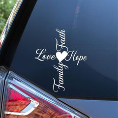 faith hope love cross vinyl decal black die cut Christian sticker for cars trucks windows laptops