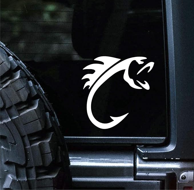 fish hook vinyl die cut decal black fishing sticker for cars trucks windows laptops