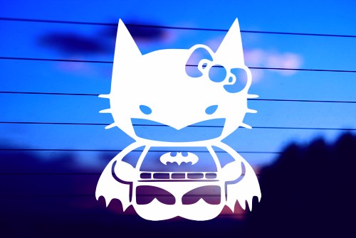 Hello Kitty Batman vinyl die cut decal for cars, trucks, windows, and laptops