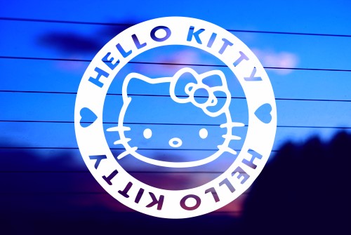 close up hello kitty in circle vinyl die cut sticker