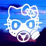 Hello Kitty with gas mask vinyl die cut decal for cars trucks laptops windows