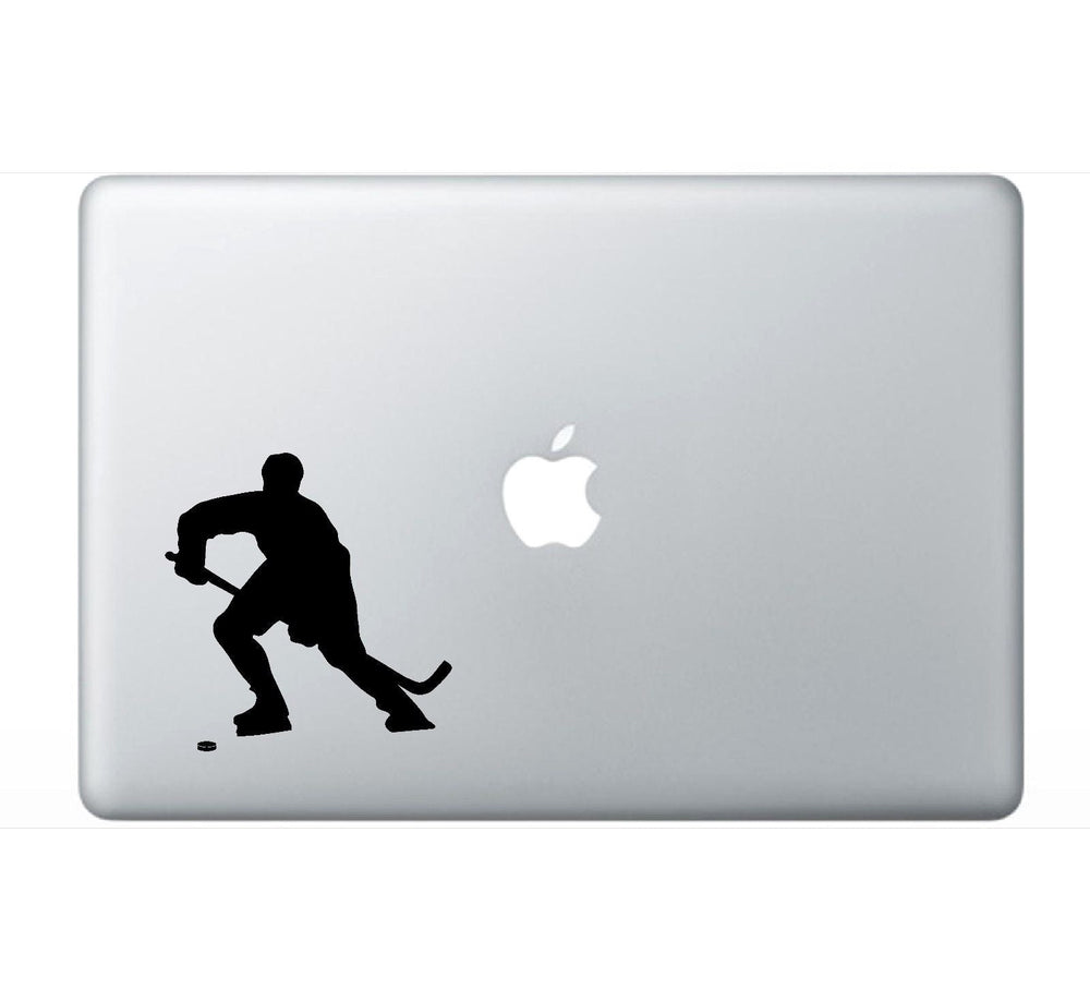 hockey‑player‑vinyl‑decal applied on laptop window outdoor waterproof