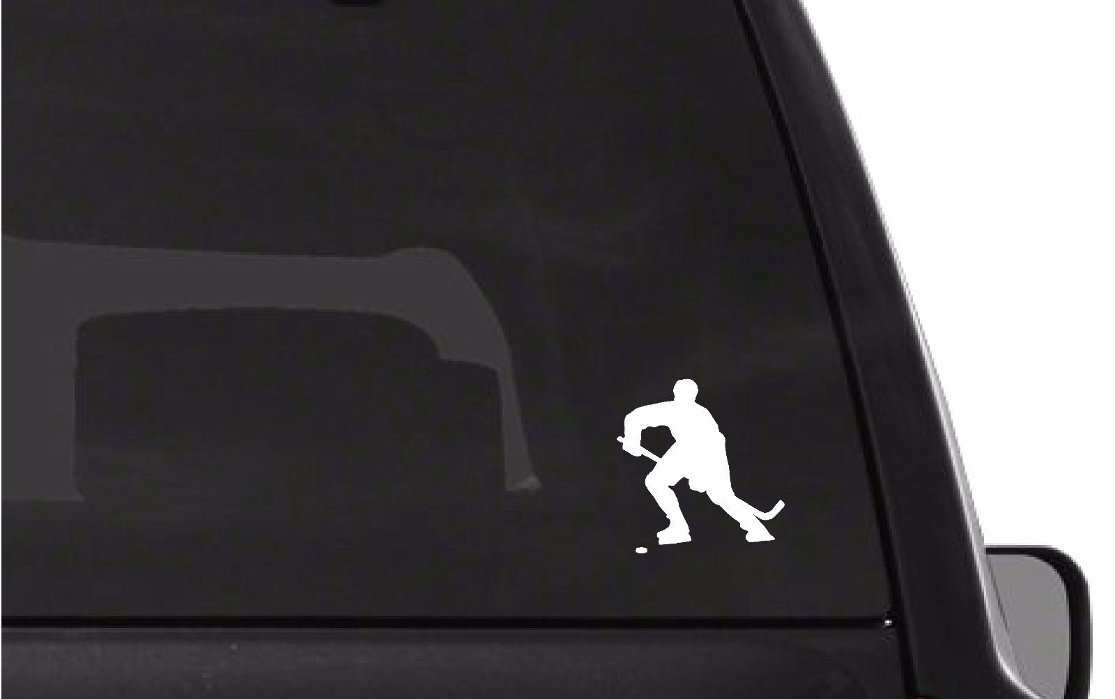 hockey‑player‑vinyl‑decal applied on car window outdoor waterproof