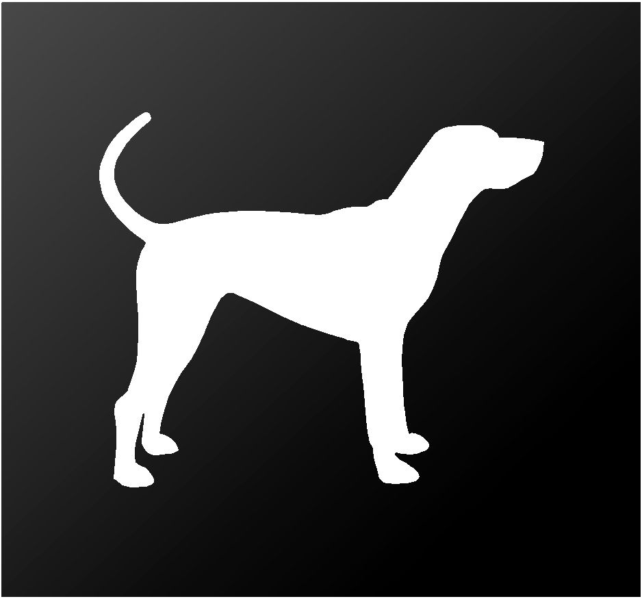 hound-silhouette-vinyl-decal size options for cars trucks laptops