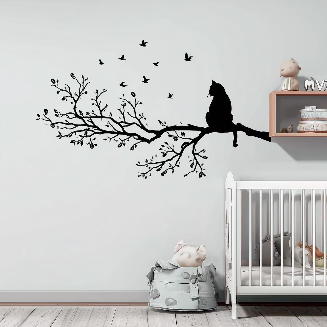 Cat on Tree Branch Wall Decal Die Cut Vinyl Decal
