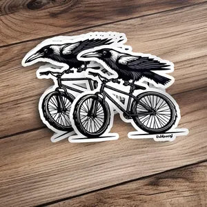 Raven on Bicycle Sticker, Unique   Die Cut Vinyl Decal