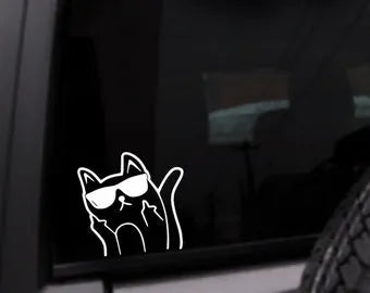 Middle Finger Cat Car Decal Die Cut Vinyl Decal