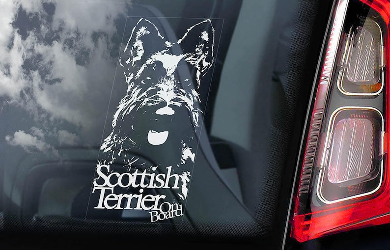 Scottish Terrier on Board - Car Window Die Cut Vinyl Decal