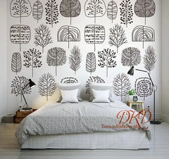 Black and White Wall Decal Wallpaper sticker for Kids room, Cartoon plant pattern, Peel and stick, Nursery, Baby - Die Cut Vinyl Decal