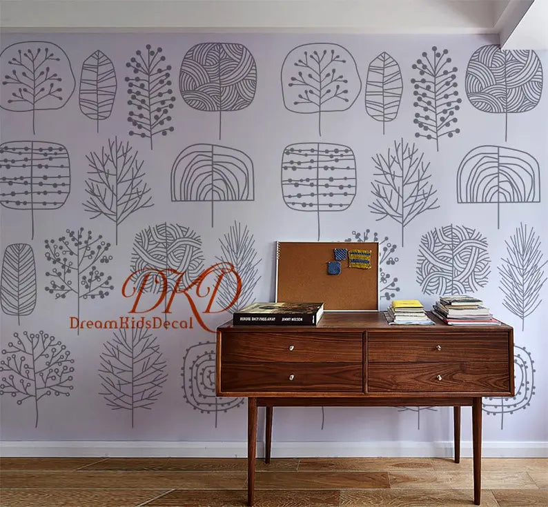 Black and White Wall Decal Wallpaper sticker for Kids room, Cartoon plant pattern, Peel and stick, Nursery, Baby - Die Cut Vinyl Decal