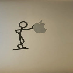 Stick Figure Leaning - Mac Apple Logo Cover Laptop Vinyl Decal Macbook Unique Cartoon Funny - Die Cut Vinyl Decal