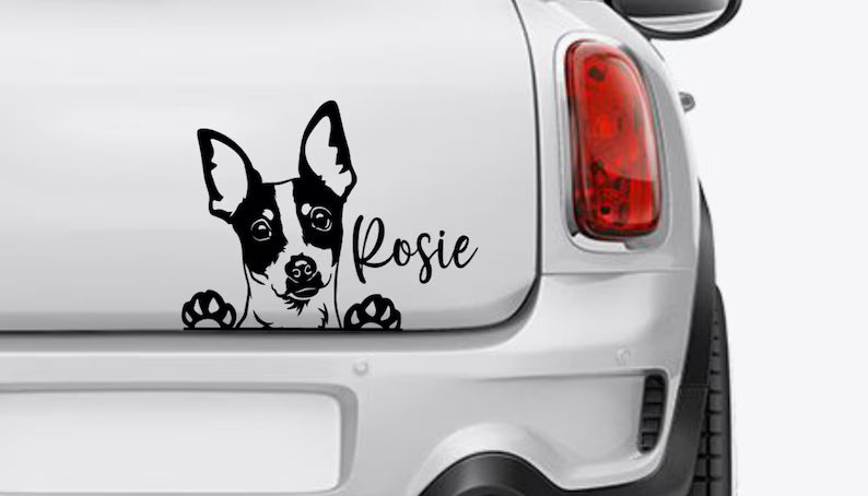Mini Fox Terrier Peeking Dog Car Decal Die Cut Vinyl Decal