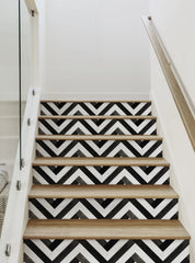 Chevron Striped Wood, Black and White, Stair Riser Decals - Die Cut Vinyl Decal