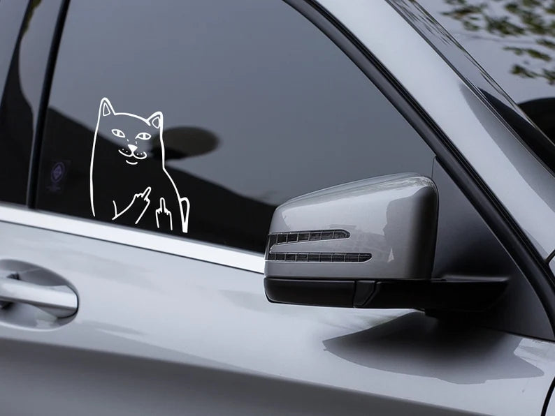 cat middle finger car decal | Die Cut Vinyl Decal
