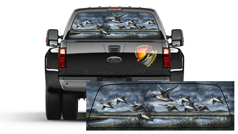 DUCK Hunting Flying Pintail Rear Window Perforated Vinyl Graphic Decal  | Die Cut Vinyl Decal