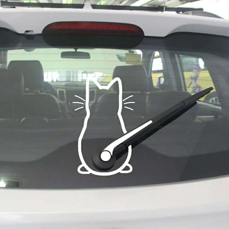 Cat Window Wiper Tail Decal, Rear Windshield Decoration, Cartoon Line Cat Decal - Die Cut Vinyl Decal