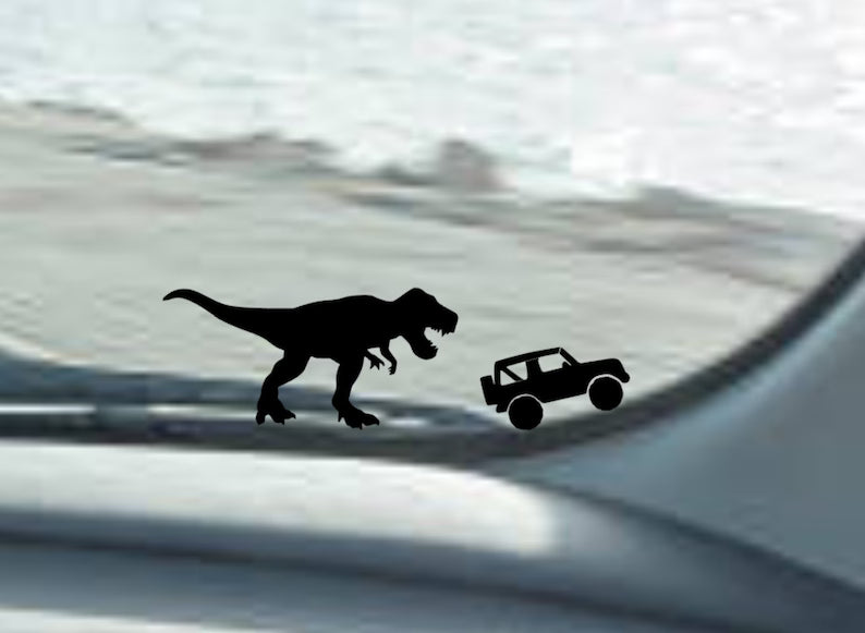 T-Rex with Vehicle decal - windshield Easter egg for Jeep Wrangler Die Cut Vinyl Decal