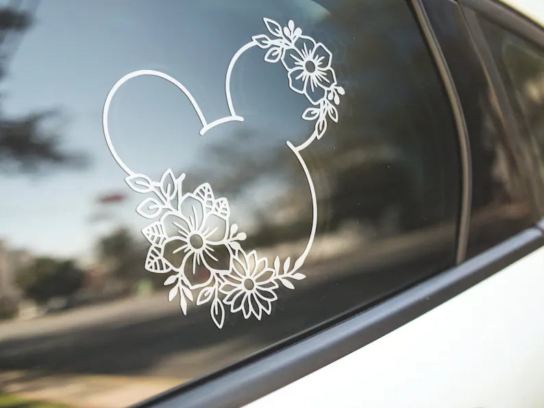 Floral Mickey Decal, disney decal, disney car sticker, disney gift, mickey, mickey gift, gift for her | Die Cut Vinyl Decal