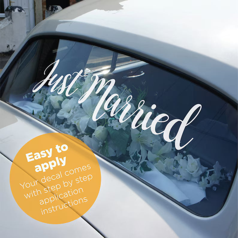 JUST MARRIED | Bridal Wedding Mr & Mrs | Removable Vinyl Car Decal | Die Cut Vinyl Decal