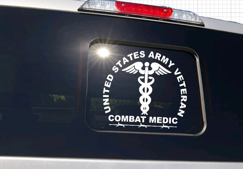 TRUCK DECAL USA United States Army Combat Medic Veteran - Truck Slide Window - Car Suv Vehicle - Military Soldier Armed Forces Decal | Die Cut Vinyl Decal