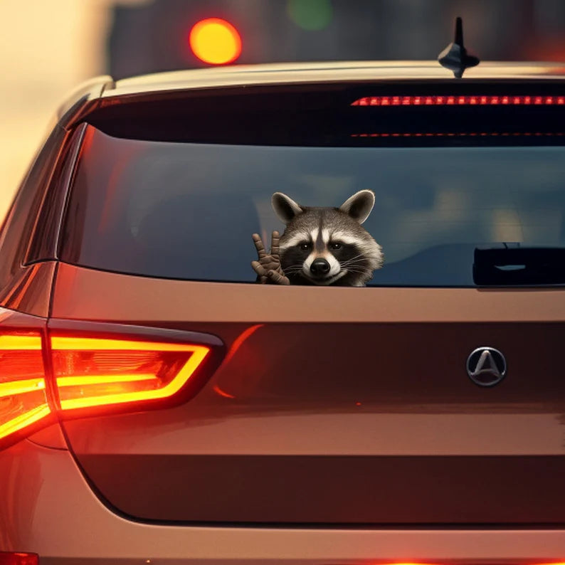 Raccoon Car Decal - Cute Peek-a-Boo Window Decal - Die Cut Vinyl Decal