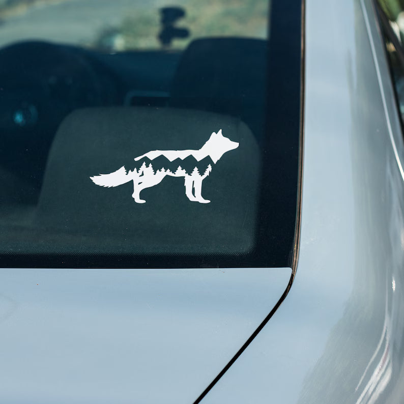 Fox Mountain Scene Vinyl Decal, Die Cut Vinyl Decal